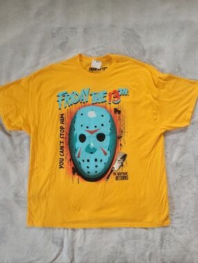 Friday The 13th Unisex Size XL The Nightmare Returns Yellow Tshirt Jason Mask
